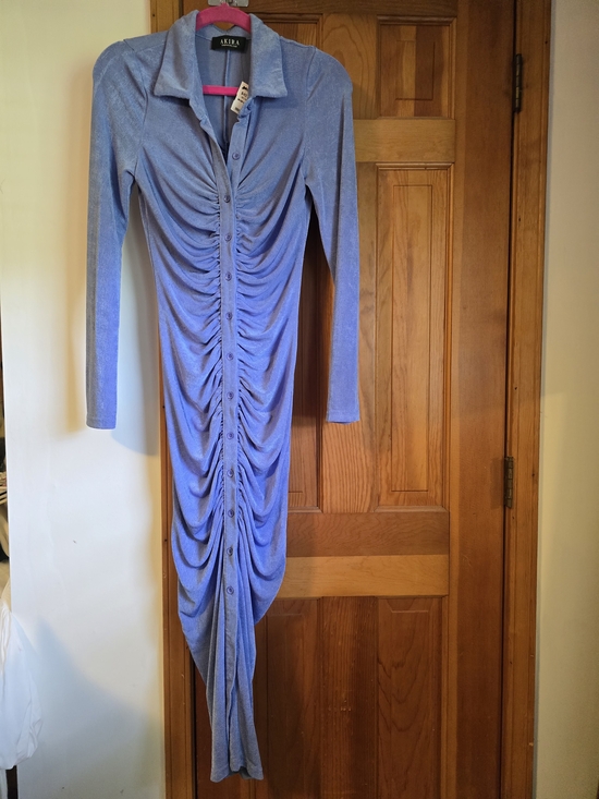 AKIRA Dresses & Skirts - Akira Lavender Ruched Button-Front Long Sleeve Dress